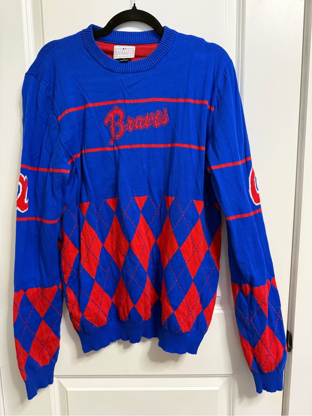 Atlanta Braves Crewneck Sweater - Blue/Red Argyle
